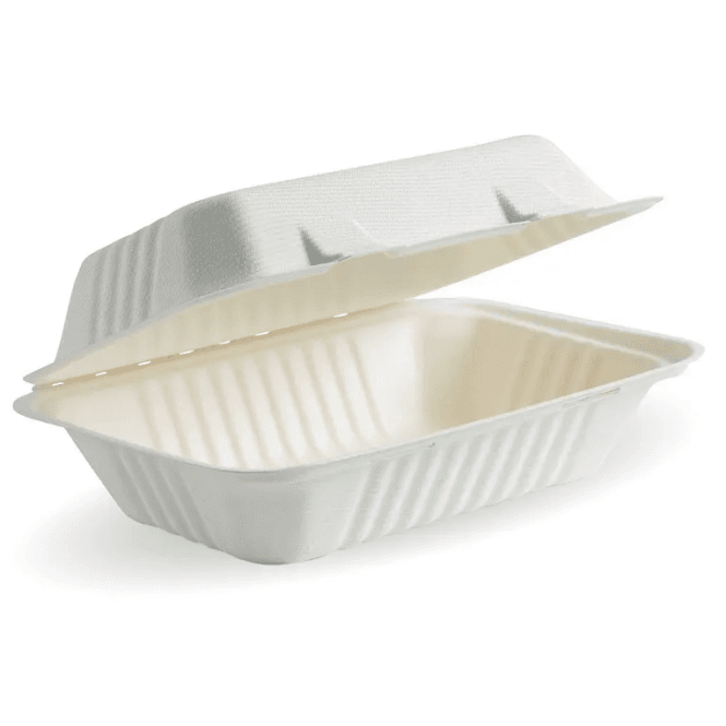 BioPak White BioCane Burger Clamshell 9x6x3
