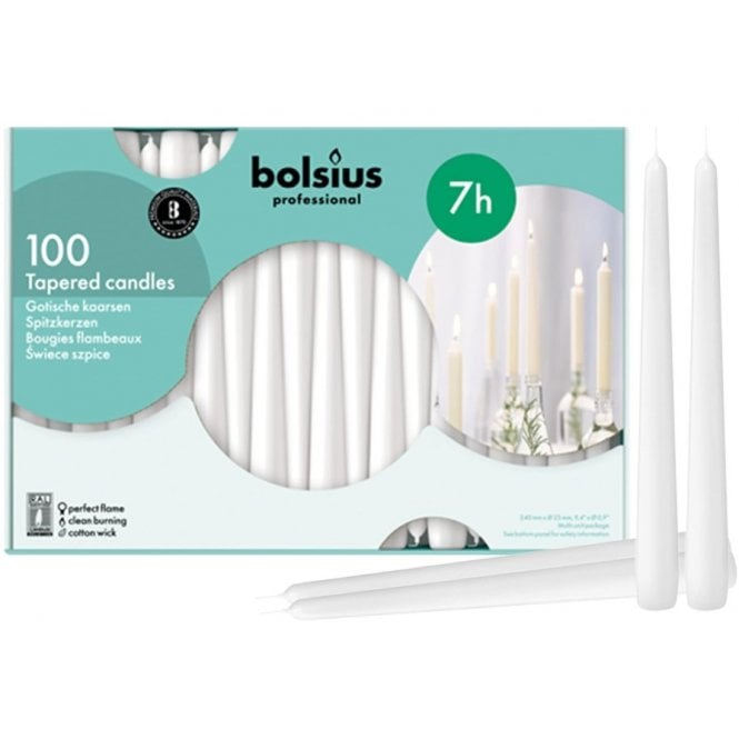 Bolsius White Tapered Catering Table Candles 10