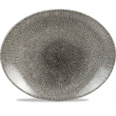 Raku Oval Coupe Plate 31.7 X 25.5cm (12.5" X 10") Quartz Black (Box Of 12)