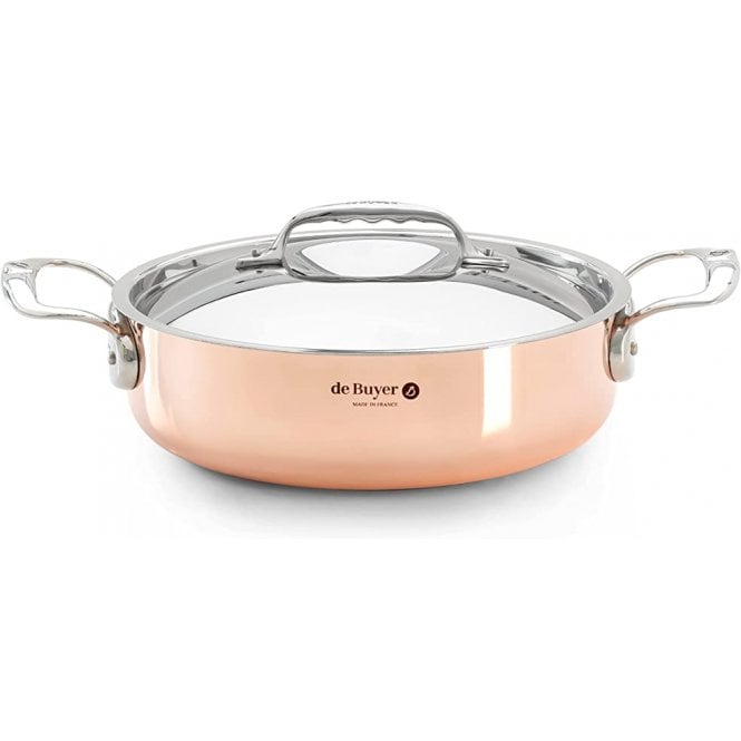 De Buyer 24cm Copper Saute Pan & Stainless Steel Lid Induction Prima Matera