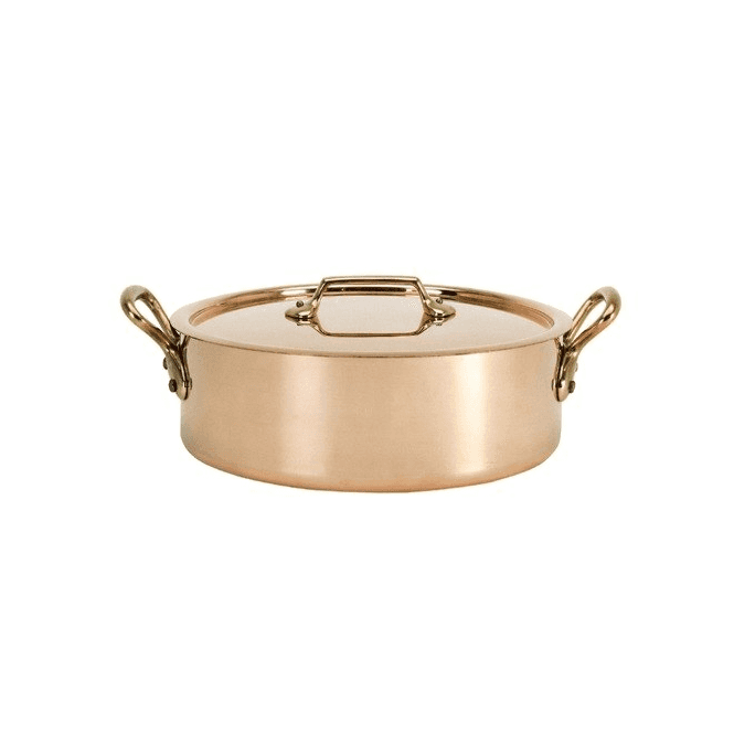 De Buyer  Copper Saute Pan With Lid - 24cm / 3.2L Brass Handle