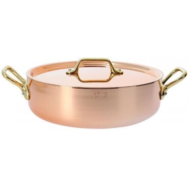 De Buyer Copper Saute Pan With Lid - 28cm / 5.5L Brass Handle