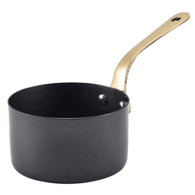 Genware  Black Vintage Steel Mini Sauce Pan 9 x 5.25cm (Pack of 6)