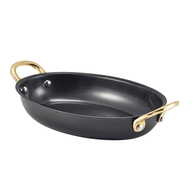 Genware  Black Vintage Steel Oval Dish 18.5 x 13.5cm (Pack of 6)