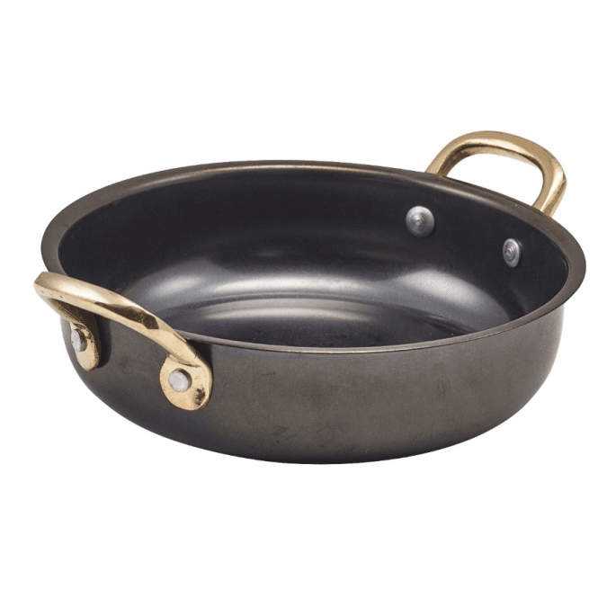 Genware  Black Vintage Steel Round Dish 15.5 x 4cm (Pack of 6)