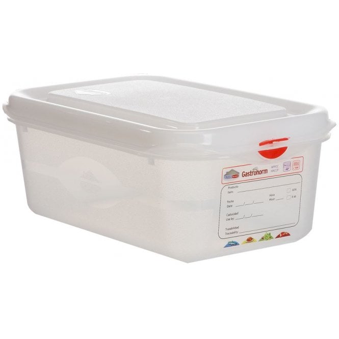 Genware Gastronorm Storage Box 1/4 With Lid - 100mm Deep, 2.8L Capacity (Box Of 6)