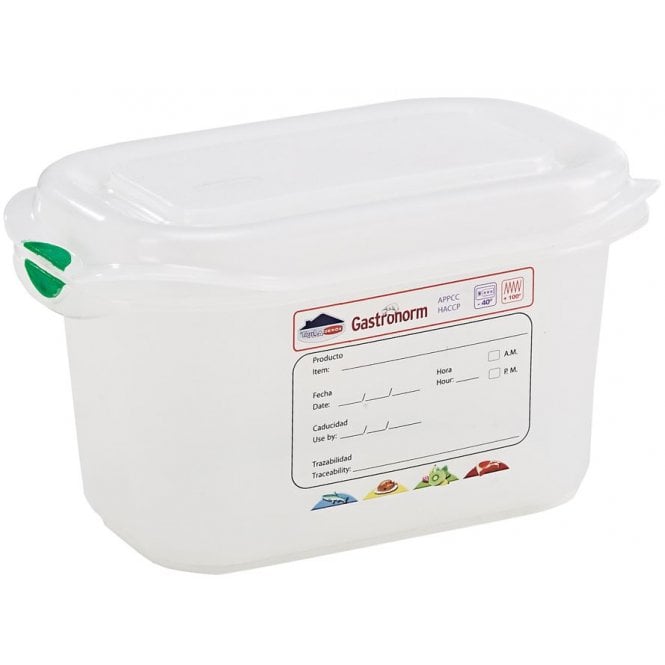 Genware Gastronorm Storage Box 1/9 With Lid - 100mm Deep, 1L Capacity (Box Of 6)