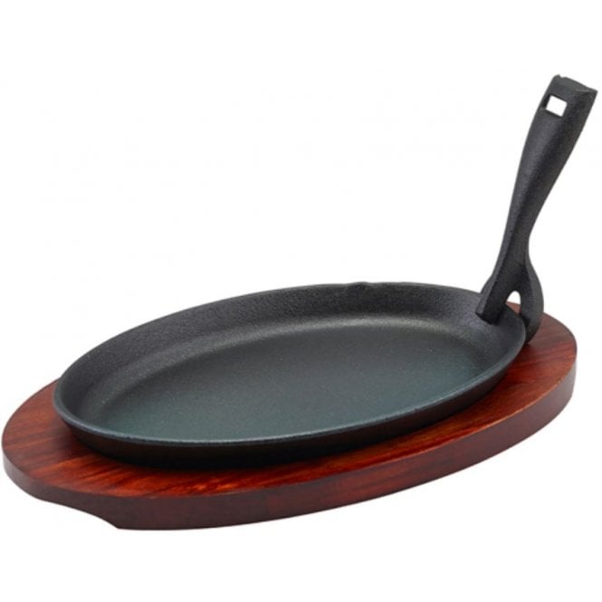 Genware Sizzler - Oval With Wood Base 24cm / 9.5