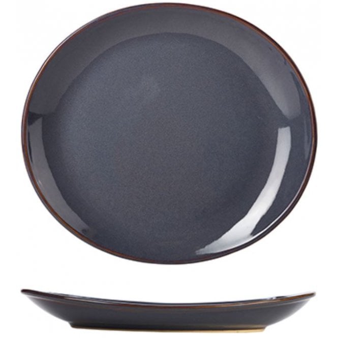 Genware Terra Stoneware Rustic Blue Oval Plate 25 Cm (Box Of 12)