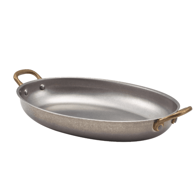 Genware Vintage Steel Oval Dish 24.5cm (Pack of 3)