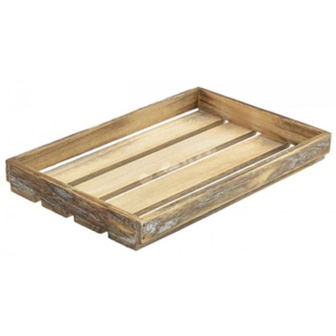 Genware Wooden Crate Dark Rustic Finish - 35 X 23 X 4cm