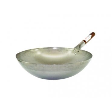 Wok 33cm / 13" Round Bottom Black Steel Wood Handle