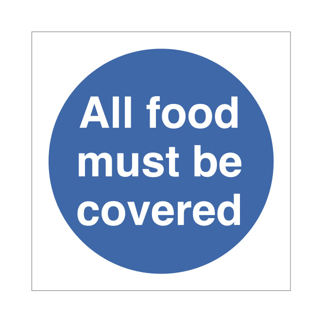 Mileta Signs 'All Food Must Be Covered' Self Adhesive Sticker 10x10cm