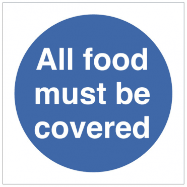 'All Food Must Be Covered' Self Adhesive Sticker 10x10cm