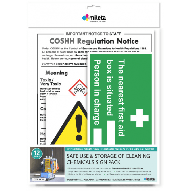 Mileta Signs Cleaning Chemical Pack (Contains 12 Notices)