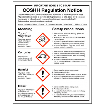 Coshh Regulations Notice  Semi-Rigid Sign 350x270mm