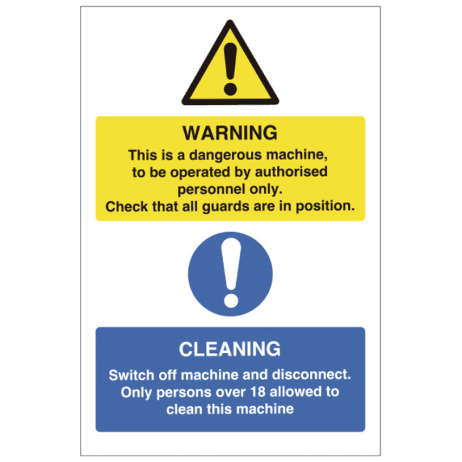 Mileta Signs Dangerous Machine / Cleaning Warning Self Adhesive Sticker 30x20cm