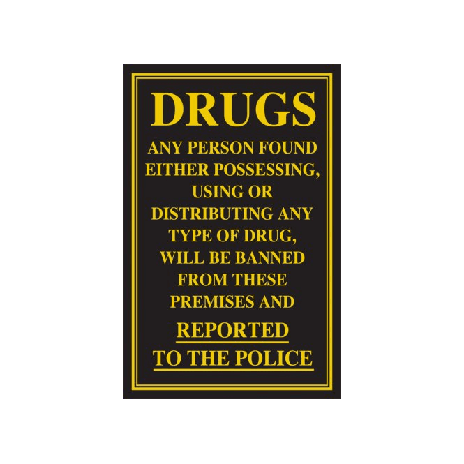 Mileta Signs Drugs Reported To Police (Rigid Gloss Black With Gold Text) 26x17cm