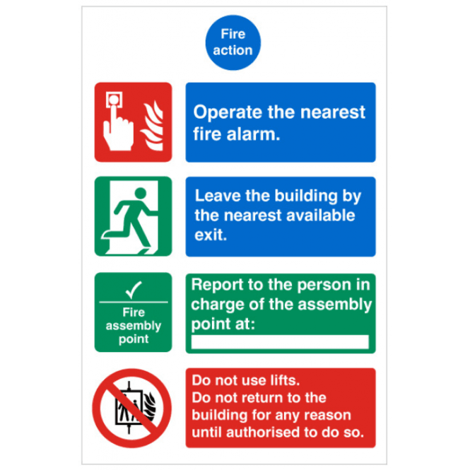 Mileta Signs Fire Action General Safety Sign Self Adhesive Sticker 300x200mm