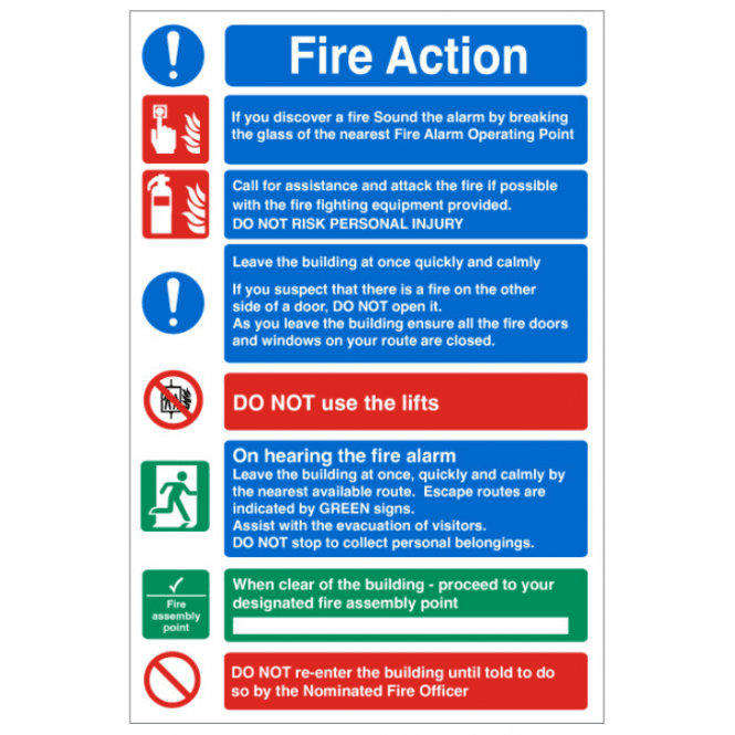 Mileta Signs 'Fire Action - What You Should Do' Self Adhesive Sticker 30x20cm