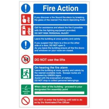 'Fire Action - What You Should Do' Self Adhesive Sticker 30x20cm