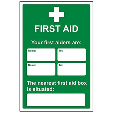 First Aid Sign - First Aiders And Location Of Box Sticker 300x200mm
