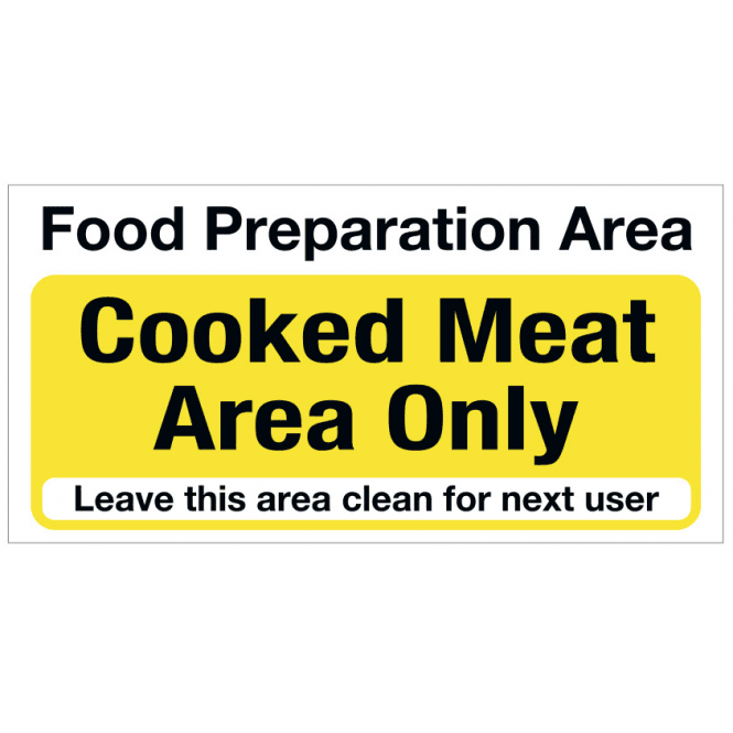 Mileta Signs 'Food Prep Area - Cooked Meat Only' Self Adhesive Sticker 10x20cm