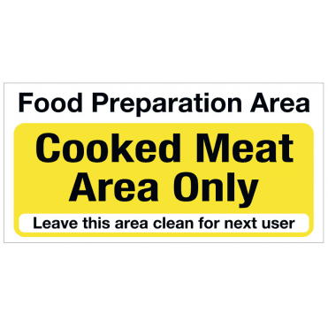 'Food Prep Area - Cooked Meat Only' Self Adhesive Sticker 10x20cm