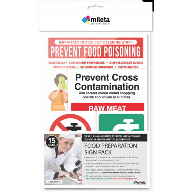 Mileta Signs Food Preparation Sign Pack  (Contains 15 Notices)