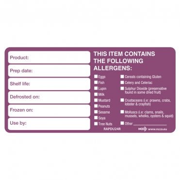 Food Preperation & Allergen Warning Labels 60x95cm (Pack Of 500)