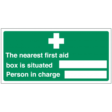 'Nearest First Aid Box & Person In Charge'  Self Adhesive Sticker 15x30cm