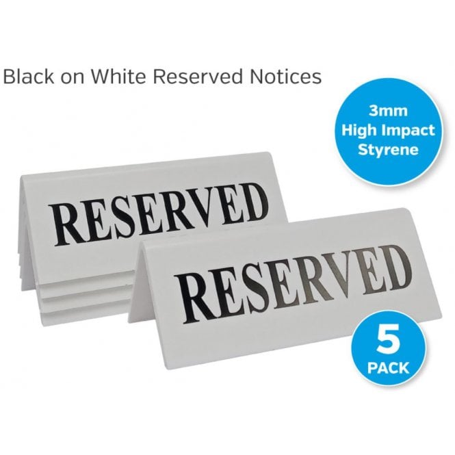 Mileta Signs Reserved Sign - Black On White Tent (Pack Of 5) 45x110mm