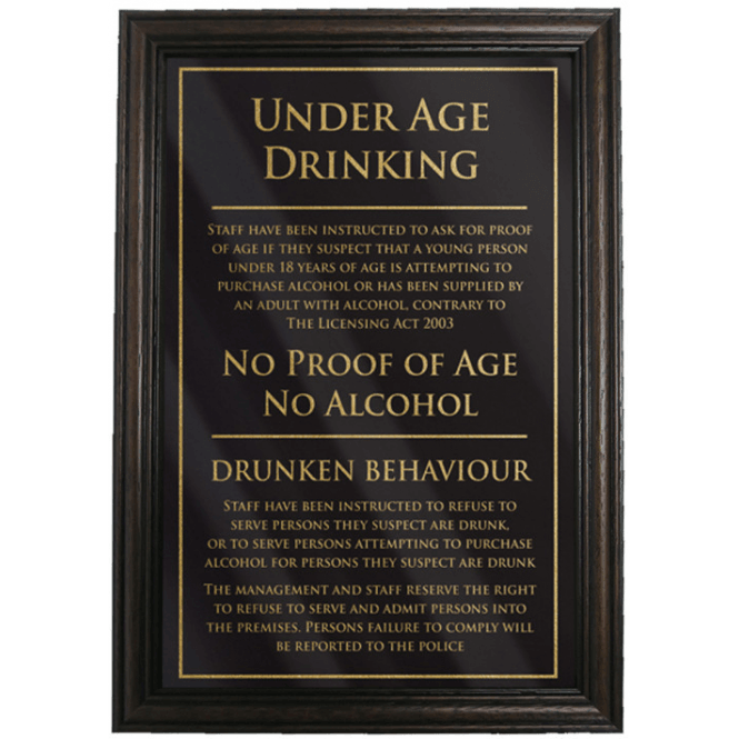 Mileta Signs Under Age Drinking / Drunken Behaviour Notice Framed Sign 29x20cm