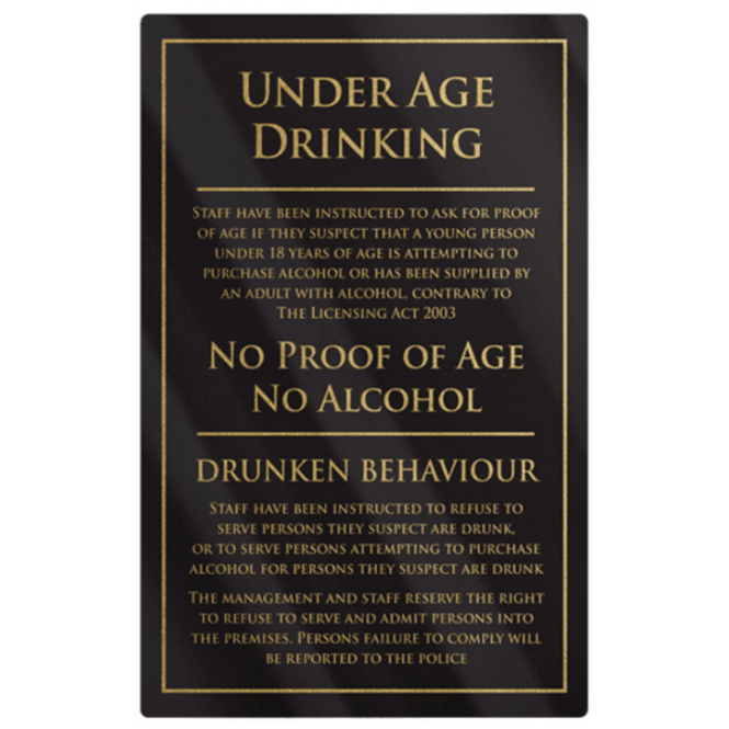 Mileta Signs Under Age Drinking Notice  Rigid Sign 26x17cm