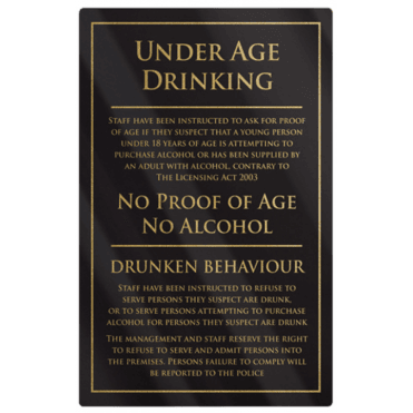 Under Age Drinking Notice  Rigid Sign 26x17cm