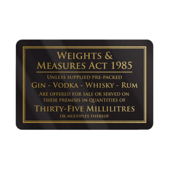 Mileta Signs Weights & Measures Act - 35ml  Rigid Sign 110x170mm