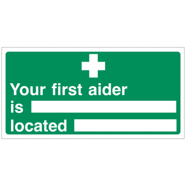 'Your First Aider Is Located' Self Adhesive Sticker 150x300mm