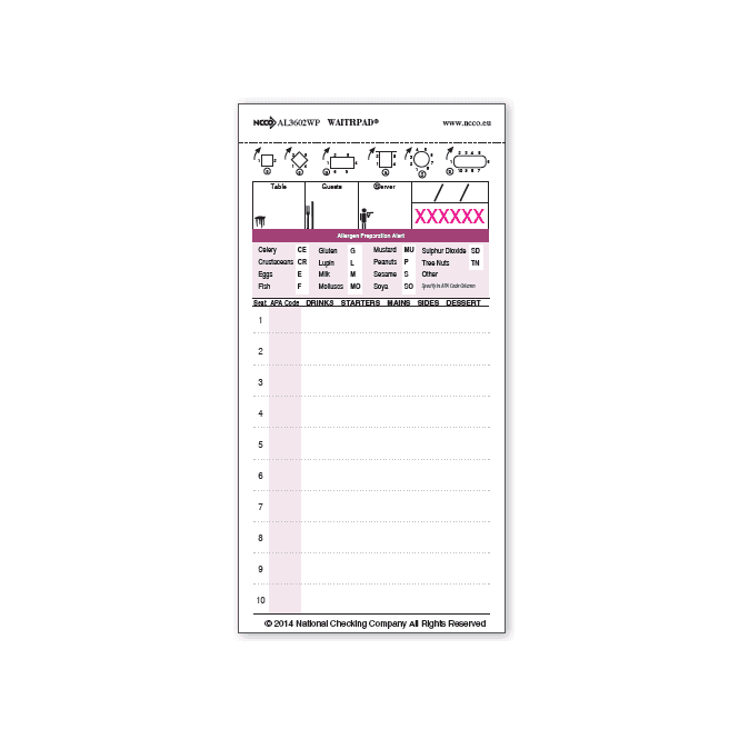 NCCO Allergen Alert / Order Pad 3.4 X 6.75