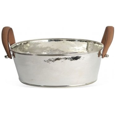 Hammered Champagne Bath With Leather Handles 21 X 50 X 34cm (W)