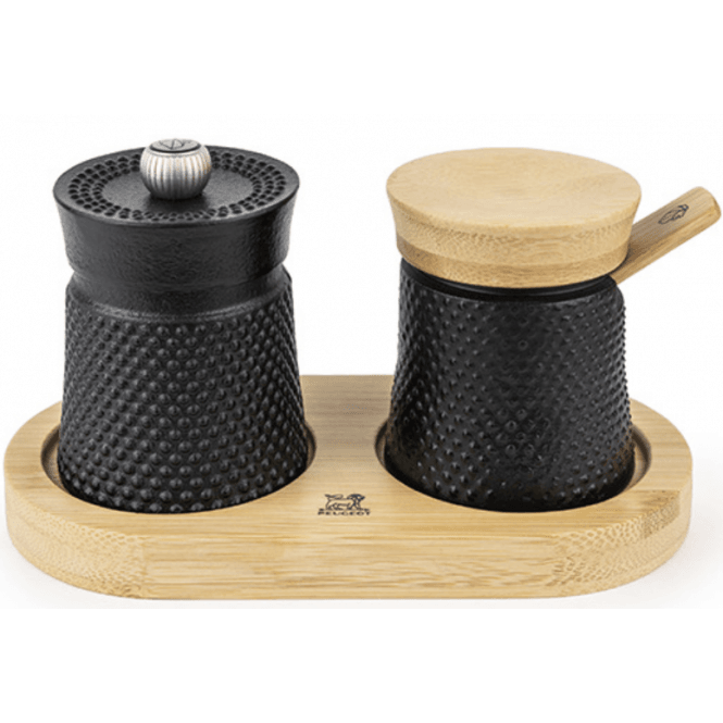Peugeot Bali Spice Palace Pepper Mill & Salt Cellar 8cm Black Cast Iron Set