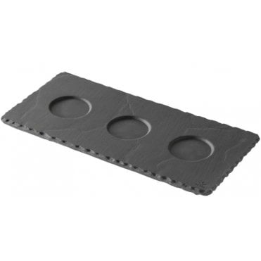 Basalt 25x12cm/10x5" Tray With 3 Indents Matt Slate (Box Of 6)