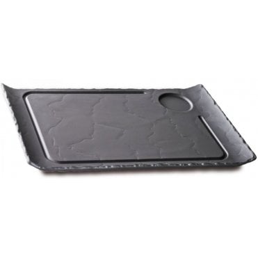 Basalt 40x24 X2cm / 16x9.5x1" Steak Plate  Curved Edges Matt Slate (Box Of 6)