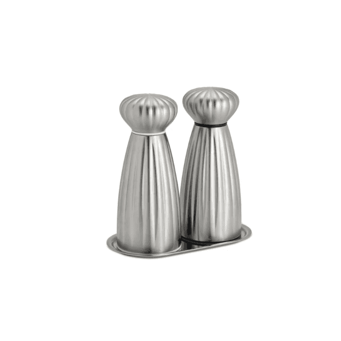 Robert Welch Satin Medium Salt and Pepper Mills with Tray Set