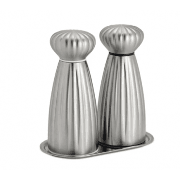 Satin Medium Salt and Pepper Mills with Tray Set