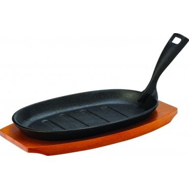 Cast Iron 9.5" (24cm) Sizzle Platter With Wood Board