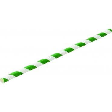 Paper Straw Green Stripe 8" 6mm Bore (Pack Of 250)