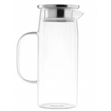 Glass Pitcher w/ Stainless Steel Dispensing Lids 34oz 5.25"x3.5"x8.75"