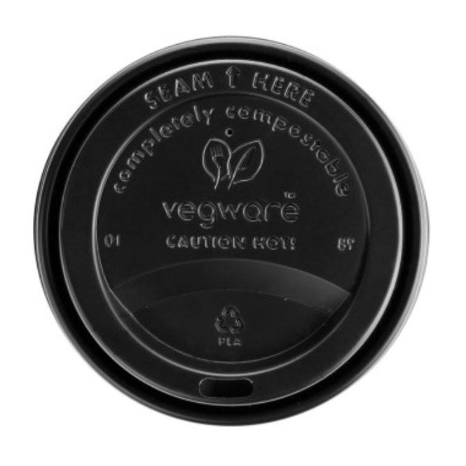 Vegware Black Hot Cup Lid 89mm - Fits 10 To 16oz Double Wall Cup (Box Of 1000)